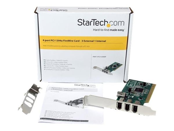 StarTech.com PCI 1394a FireWire-kortadapter med 4 portar – 3 externa 1 intern - FireWire-adapter - PCI - Firewire - 3 portar
