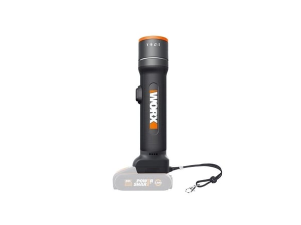 WORX WX027.9, Universal ficklampa, Svart, Orange, Knappar, LED, Nödläge, Vit