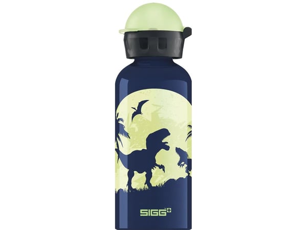 SIGG Kids Water Bottle Glow Moon Dinos, 0,4 l, Blå, Gul, Gjuten aluminium, 6,6 cm, 197 mm, 112 g