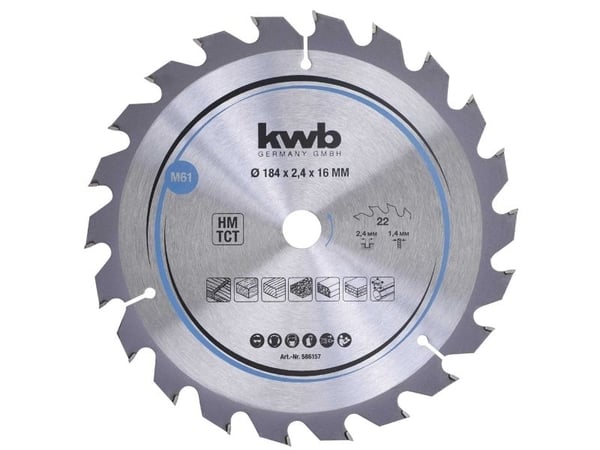 kwb 586157, Trefiberplate, Hardtre, Plast, Mykt tre, 18,4 cm, 1,6 cm, Wolframkarbidspiss (TCT), 1,4 mm, 2,4 mm
