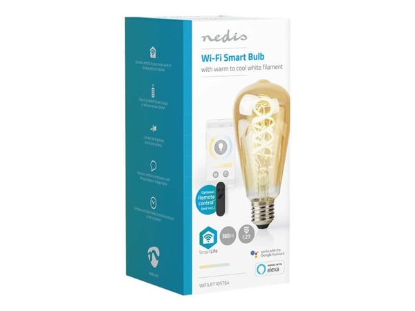 Nedis SmartLife - LED-filamentlyspære - form: ST64 - E27 - 4.9 W (ekvivalent 40 W) - klasse G - varm til kjølig hvitt lys - 1800-6500 K - gull