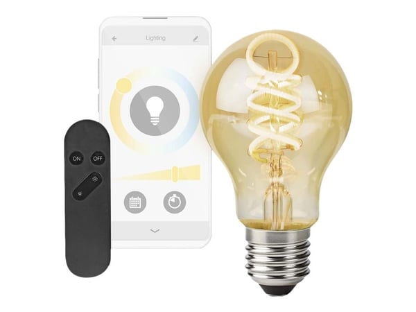 Nedis SmartLife - LED-filamentlyspære - form: pære - E27 - 4.9 W (ekvivalent 40 W) - klasse G - varm til kjølig hvitt lys - 1800-6500 K - gull