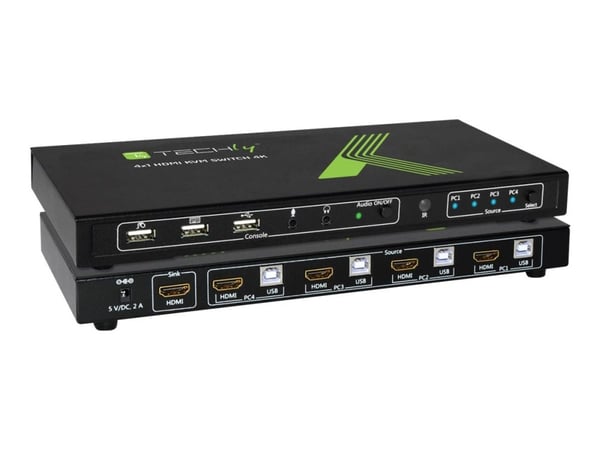 TECHly 4x1 USB HDMI KVM Switch 4Kx2K - Omkopplare för tangentbord/video/mus/ljud/USB - 4 x KVM/ljud - 1 lokal användare - skrivbordsmodell