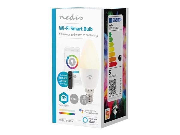 Nedis SmartLife - LED-lyspære - form: stearinlys - E14 - 4.9 W (ekvivalent 40 W) - klasse F - RGB/varmt til kjølig hvitt lys - 2700-6500 K - hvit