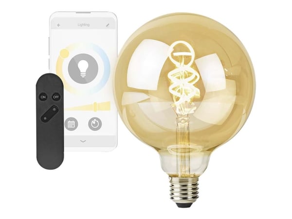 Nedis SmartLife - LED-glödlampa med filament - form: glob - E27 - 4.9 W (motsvarande 40 W) - klass G - varmt till kallt vitt ljus - 1800-6500 K - guld
