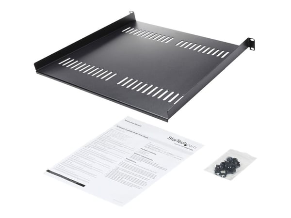 Startech 1U Vented Server Rack Cabinet Shelf, 16in Deep Fixed Cantilever Tray, Rackmount Shelf for 19" AV/Data/Network Equipment Enclosure w/ Cage ...