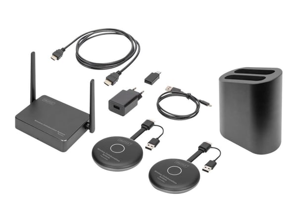 DIGITUS Wireless Collaboration System - 2 Transmitters + 1 Receiver - trådlös ljud-/videoförlängare - 802.11a, 802.11b/g/n, Wi-Fi 5 - upp till 50 m