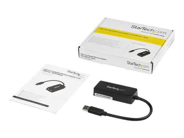 Startech USB 3.0 Ethernet Adapter - USB 3.0 Network Adapter NIC with USB Port - USB to RJ45 - USB Passthrough (USB31000SPTB) - Nettverksadapter - U...