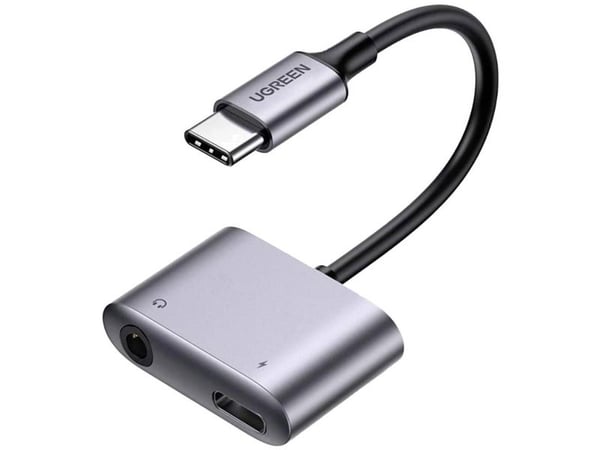 Ugreen - USB-C til hodetelefonjakk / ladeadapter - USB-C hann til USB-C, 3,5 mm telefonjakk hunn - USB Power Delivery (30 W)
