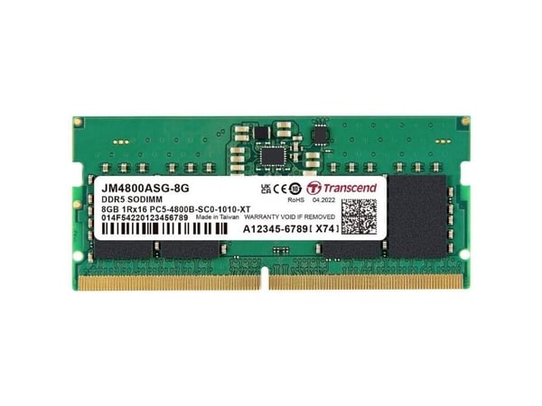 Transcend JetRAM - DDR5 - modul - 8 GB - SO DIMM 262-pin - 4800 MHz / PC5-38400 - CL40 - 1.1 V - ikke-bufret - on-die ECC