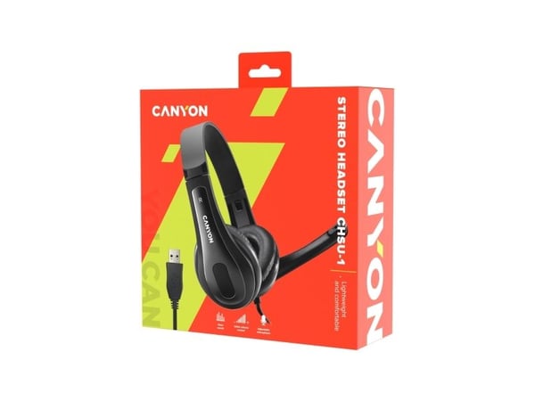 Canyon CNS-CHSU1B, Koblet med ledninger (ikke trådløs), Samtaler/musikk, 20 - 20000 Hz, 130 g, Hodesett, Sort