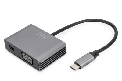 Digitus DA-70825, 0,2 m, USB Type-C, Mini DisplayPort + VGA, Uros, Naaras, Suora