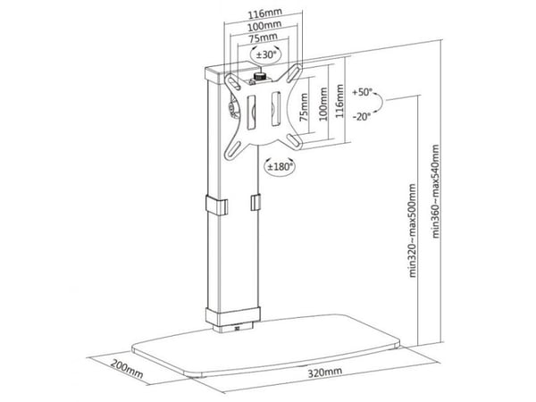 Equip 650126, Frittstående, 8 kg, 43,2 cm (17"), 81,3 cm (32"), 100 x 100 mm, Sort