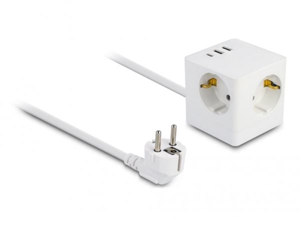 DeLOCK 11497, CEE 7/3 + USB, Valkoinen, 250 V, 16 A, 50 Hz, 3680 W
