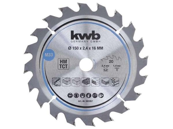 kwb 583357, Tungsten Carbide Tipped (TCT), Løvtre, Laminert Panel, Kryssfiner, Mykt tre, 15 cm, 1,6 cm, 1,4 mm, 2,4 mm