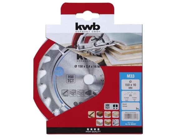 kwb 583357, Tungsten Carbide Tipped (TCT), Løvtre, Laminert Panel, Kryssfiner, Mykt tre, 15 cm, 1,6 cm, 1,4 mm, 2,4 mm