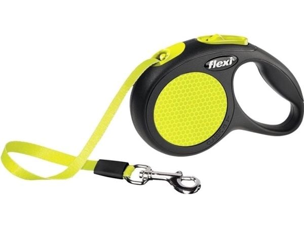 Flexi New NEON, Hund, Fleksibel hundesnor, Sort, Gul, Tape, 12 kg, 3 m