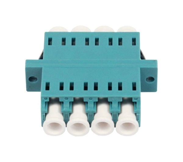LWL-koppling LC-hona till LC-hona 50125u Multimode OM3 aqua Quad PVC med fläns Synergy 21
