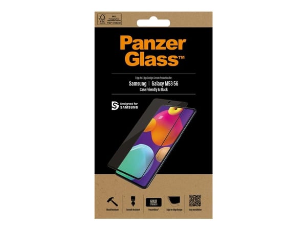 PanzerGlass - Skjermbeskyttelse for mobiltelefon - glass - rammefarge svart - for Samsung Galaxy M53 5G