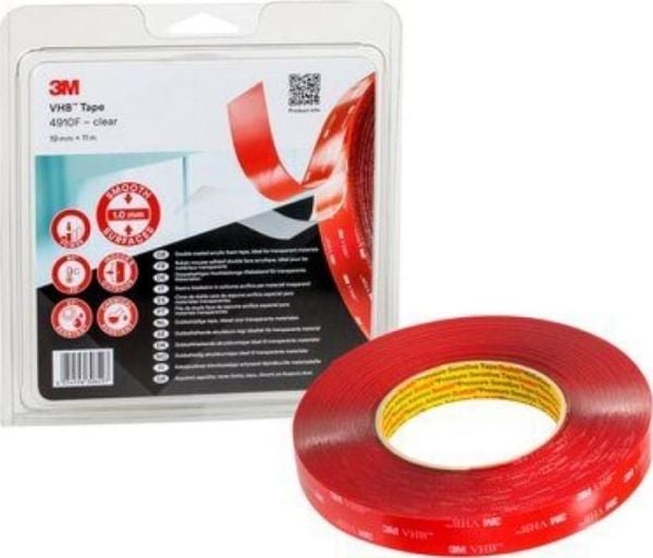 3M VHB høyytelses dobbeltsidig tape 4910F, 19 mm x 11 m, tilpasset for vanskelige overflater - 1 stk (4910F/IPS)