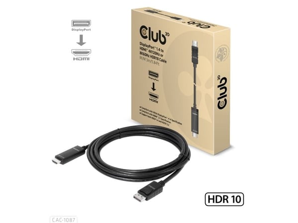 Club 3D - Adapterkabel - DisplayPort hann til HDMI hann - 3 m - 4K 120 Hz støtte, 8K 60Hz støtte, støtter Dynamisk HDR10