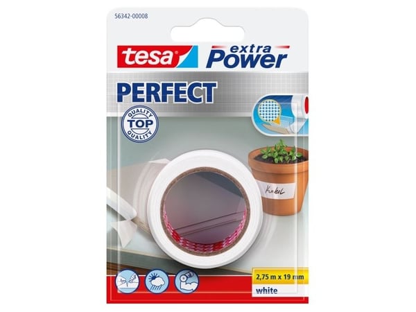 TESA extra Power Perfect, 2,75 m, Valkoinen, Kangas, Pahvi, Paperi, 19 mm, Kupla