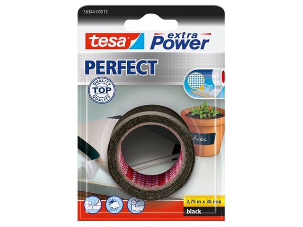 TESA extra Power Perfect, 2,75 m, musta, Kangas, Pahvi, Paperi, 38 mm, 1 kpl