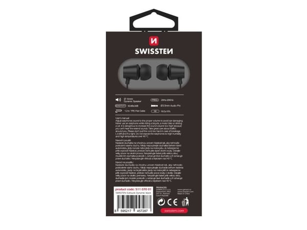 Swissten YS500, Koblet med ledninger (ikke trådløs), Samtaler/musikk, 20 - 20000 Hz, Hodesett, Sort