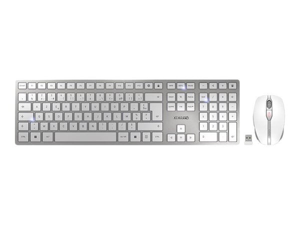 CHERRY DW 9100 SLIM, RF Wireless + Bluetooth, AZERTY, Hopea, Sisältää hiiren
