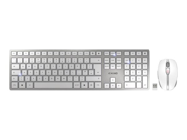 CHERRY DW 9100 SLIM, RF Wireless + Bluetooth, QWERTY, Hopea, Sisältää hiiren