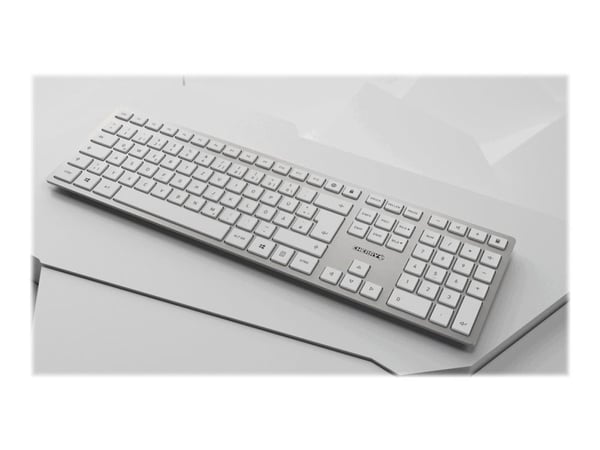 CHERRY DW 9100 SLIM - Tastatur- og mussett - trådløs - 2.4 GHz, Bluetooth 4.2 - QWERTY - Storbritannia - hvit, sølv