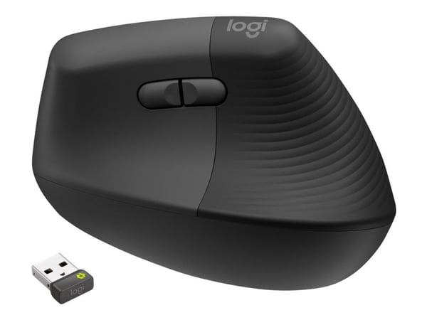 Logitech Lift for Business - Vertikal mus - ergonomisk - 6 knapper - trådløs - Bluetooth, 2.4 GHz - Logitech Logi Bolt USB-mottaker - grafitt