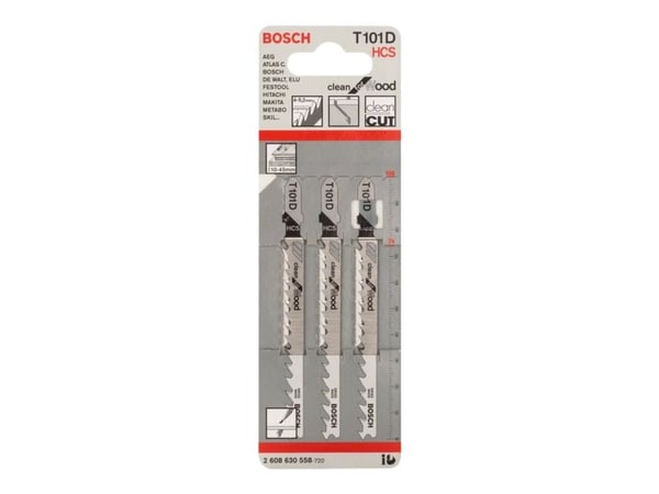 Bosch clean for Wood T 101 D - Stikksagblad - for kartong, fiberplate, bløtt tre - 3 deler - T-skaft - lengde: 100 mm