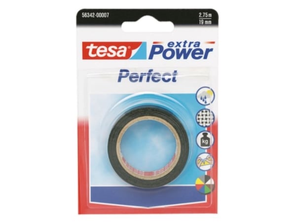 TESA extra Power Perfect, 2,75 m, Musta, Kangas, Pahvi, Paperi, 19 mm, Kupla
