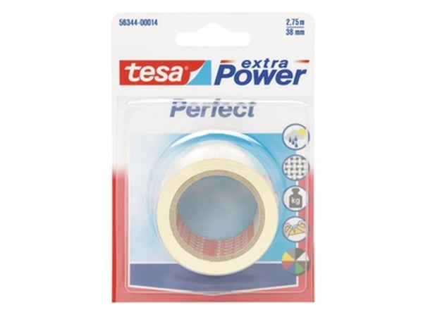 TESA extra Power Perfect, 2,75 m, Hvid, Stof, Pap, Papir, 38 mm, Hængende boks