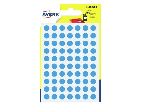 Avery PSA08B, Sininen, Pyöreä, Kiinteä, Paperi, 8 mm, 8 cm