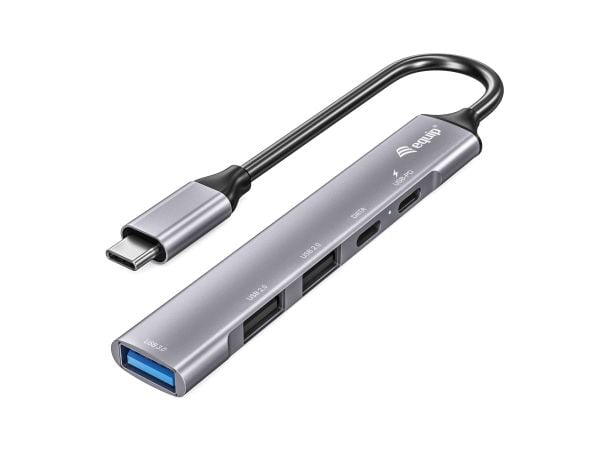 Equip 128962, USB 3.2 Gen 1 (3.1 Gen 1) Type-C, USB 2.0, USB 3.2 Gen 1 (3.1 Gen 1) Type-A, USB 3.2 Gen 1 (3.1 Gen 1) Type-C, 5000 Mbit/s, Sølv, Alu...