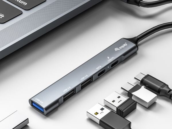 Equip 128962, USB 3.2 Gen 1 (3.1 Gen 1) Type-C, USB 2.0, USB 3.2 Gen 1 (3.1 Gen 1) Type-A, USB 3.2 Gen 1 (3.1 Gen 1) Type-C, 5000 Mbit/s, Sølv, Alu...