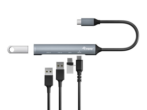 Equip 128962, USB 3.2 Gen 1 (3.1 Gen 1) Type-C, USB 2.0, USB 3.2 Gen 1 (3.1 Gen 1) Type-A, USB 3.2 Gen 1 (3.1 Gen 1) Type-C, 5000 Mbit/s, Sølv, Alu...