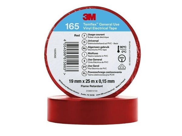 3M 165RD6E, 1 stykker, Rød, PVC, 600 V, Blister, 25 m