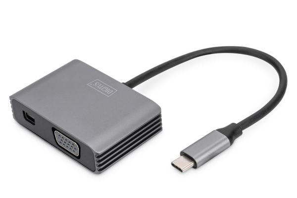 Digitus DA-70825, 0,2 m, USB Type-C, Mini DisplayPort + VGA, Uros, Naaras, Suora