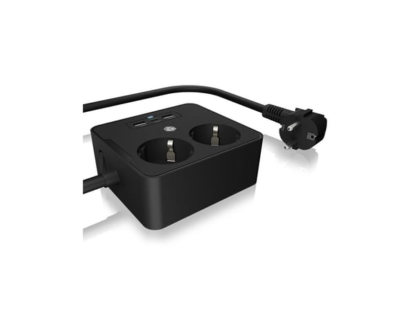 ICY BOX IB-MPS2220B-CH - Effektband - for desk or wall mounting, with USB charger - AC 230 V - ingång: power CEE 7/7 - utgångskontakter: 2 (2 x USB...