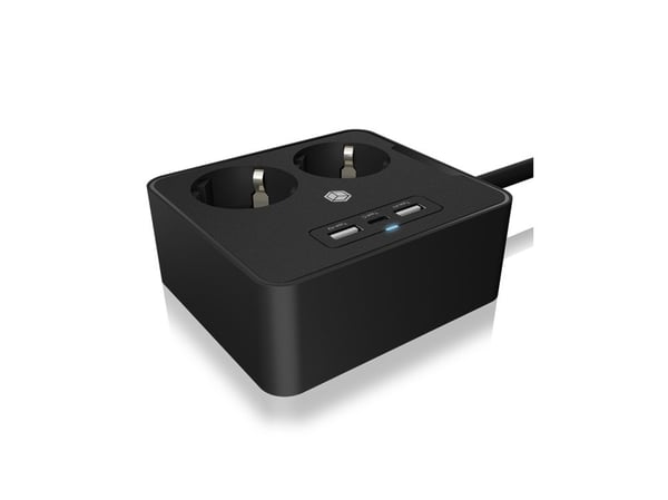 ICY BOX IB-MPS2220B-CH - Effektband - for desk or wall mounting, with USB charger - AC 230 V - ingång: power CEE 7/7 - utgångskontakter: 2 (2 x USB...