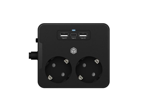 ICY BOX IB-MPS2220B-CH - Effektband - for desk or wall mounting, with USB charger - AC 230 V - ingång: power CEE 7/7 - utgångskontakter: 2 (2 x USB...