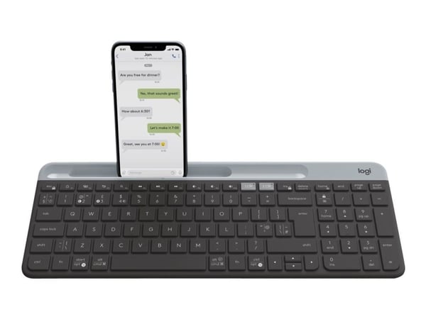 Logitech Slim Multi-Device Wireless Keyboard K580, Täysikokoinen (100 %), RF Wireless + Bluetooth, Grafiitti