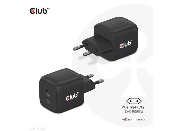 CLUB3D CAC-1909EU, Sisätila, AC, 20 V, Musta