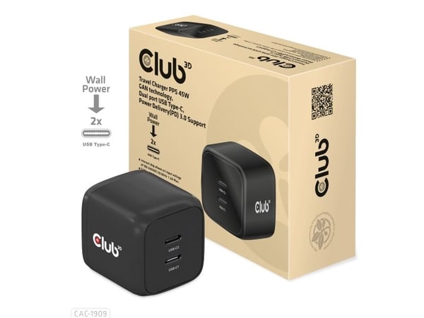 CLUB3D CAC-1909EU, Sisätila, AC, 20 V, Musta
