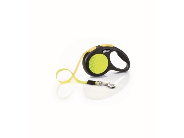 Flexi New NEON, Hund, Tilbaketrekkelig, Sort, Gult, Teip, 12 kg, 3 m