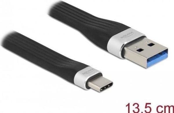 Delock - USB-adapter - USB-type A (hann) til USB-C (hann) - USB 3.1 Gen 2 - 3 A - 13.5 cm - flat - svart