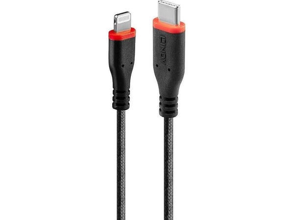 Lindy 31285, 0,5 m, Lightning, USB C, Hankjønn, Hankjønn, Svart